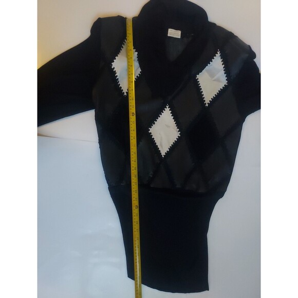 Vintage 1980's Black/White Patchwork Leather Hi-Low Dress W/Shoulder Pads - Picture 6 of 7